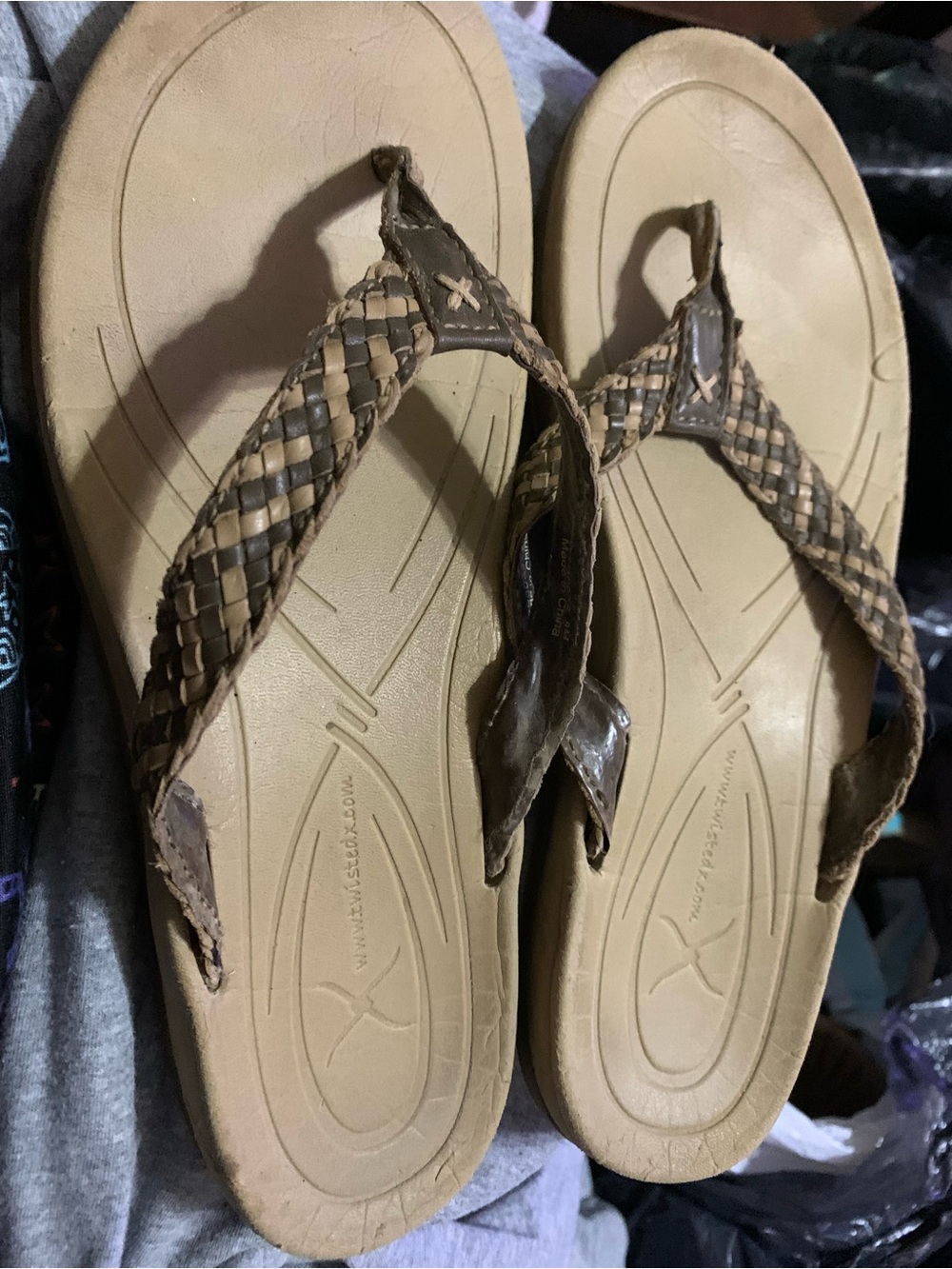 Twisted X Tan and Brown Woven Thong Sandals